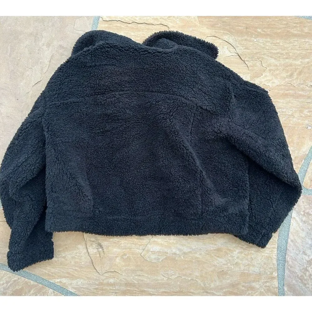 Lululemon Textured Fleece Jacket Women's 10 Black Sherpa Deep Pile BZ